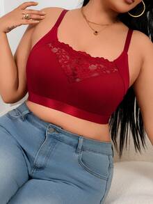 Wine Red Ribbed Lace Patchwork Camisole, Skin-Friendly Adjustable Straps - Burgundy - View 5