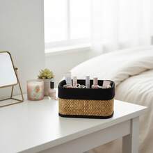 Cesta de almacenamiento de bambú fina, caja decorativa para juguetes infantiles, cesto para mantas, ropa y toallas, color blanco y negro, disponible en tres tamaños: 20 x 14 x 11 cm, 22 x 17 x 12 cm y 26 x 20 x 14 cm.