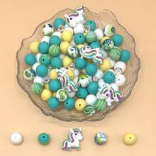 35 piezas Conjunto de cuentas de silicona DIY, cuentas espaciadoras de silicona 3D con diseños de unicornios y animales coloridos impresos, adecuado para hacer joyas DIY hechas a mano, accesorios para llaveros, pulseras, bolígrafos, colgantes de teléfono, adornos de bolso, suministros de manualidades lindos, regalos para fiestas
