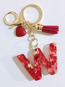 26 种选择红色环氧树脂首字母钥匙扣、可爱心形流苏钥匙扣、时尚包包配件钱包吊坠、派对小礼品，适合作为圣诞节送给朋友的礼物 - 紅色 - 查看 16
