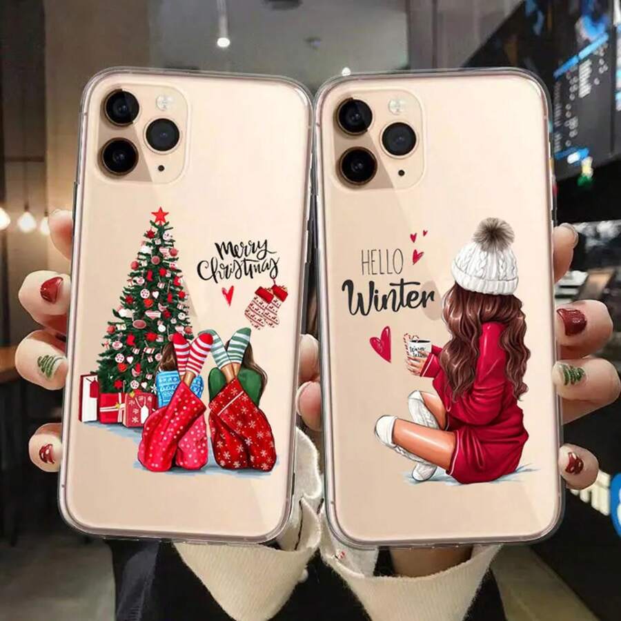 Custodia telefonica trasparente regalo di Natale e Capodanno per ragazze, compatibile con 14 13 12 11 Pro MAX XR X XS SE 7 8 6Plus, cover morbida, compatibile con custodia Galaxy S17, S17 Pro, S17 Pro Max - 03 - Visualizzare 1