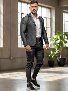 Men's Set Blazer Pants Slim Suit Formal Fashion - 灰色 - 查看 5