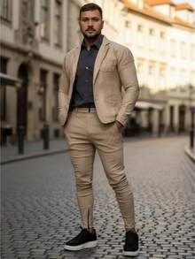 Conjunto Masculino Slim Fit – Blazer + Calça | Bege Clássico - Bege - Visão 1