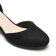Women's Ankle Strap Chunky Heel Pumps Closed Round Toe Low Block Heels Elegant Simple Wedding Office Party  Dress Shoes - 黑色絨面革 - 查看 9