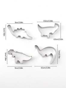 1 套 4 件不锈钢恐龙系列饼干模具，DIY 卡通图案烘焙饼干模具