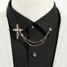 1 Piece Korean Fashion High-End Men's Brooch Cross Heart Chain Badge Suit Lapel Pin Clothing Accessory - 金色 - 查看 4