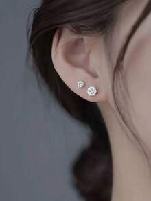 2 Pairs Classic 6-Prong Stainless Steel Cubic Zirconia Stud Earrings, Hypoallergenic Non-Fading Fashion Jewelry, Unisex Titanium Steel Earrings Suitable For Various Occasions