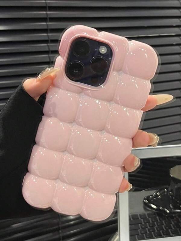 Cute Creamy Color Glossy 3D Grid Soild Color Phone Case Compatible With IPhone 17Pro Max 17 Pro 17 16 15 14 13 12 Pro Max 11 Plain Vintage Lovely Shockproof Cover Funda