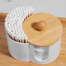 2-In-1 Cotton Swab & Makeup Pad Storage Box, Dual Compartment Bathroom Organizer, Space-Saving Vanity Tidy, Desktop Cotton Swab & Makeup Remover Pad Holder, Dual Hole Round Powder Puff Storage Box, Suitable For Bathroom, Bedroom, Dining Room, Living Room, Back To School (Random Style & Color) - Multicolor - View 11