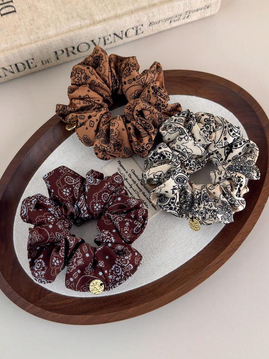 1 pièce Chouchou à imprimé floral vintage de noix de cajou, élastique à cheveux, support de queue de cheval polyvalent, élastiques à cheveux, bandes en caoutchouc pour cheveux, corde à cheveux