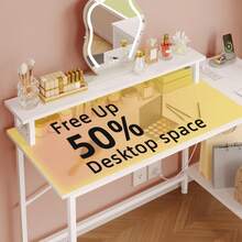 Tomnk Makeup Vanity Desk With Power Outlets And LED Lights, 43 Inch Simple And Stylish Vanity Desk With Charging Port, Small Corner Desk Table With Drawer And Shelf, Birthday Gifts(*NO MIRROR) - View 4