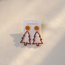 1 par de pendientes elegantes de árbol de Navidad rojo con brillo y hueco de acrílico, regalo de fiesta, festival de música y vacaciones para mujeres