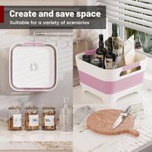 Collapsible Dish Basin With Drain, 9L2.4Gal Capacity, Space Saving Portable Sink Bottle, Kitchen, Camping RV, Gray - 粉色 - 查看 8