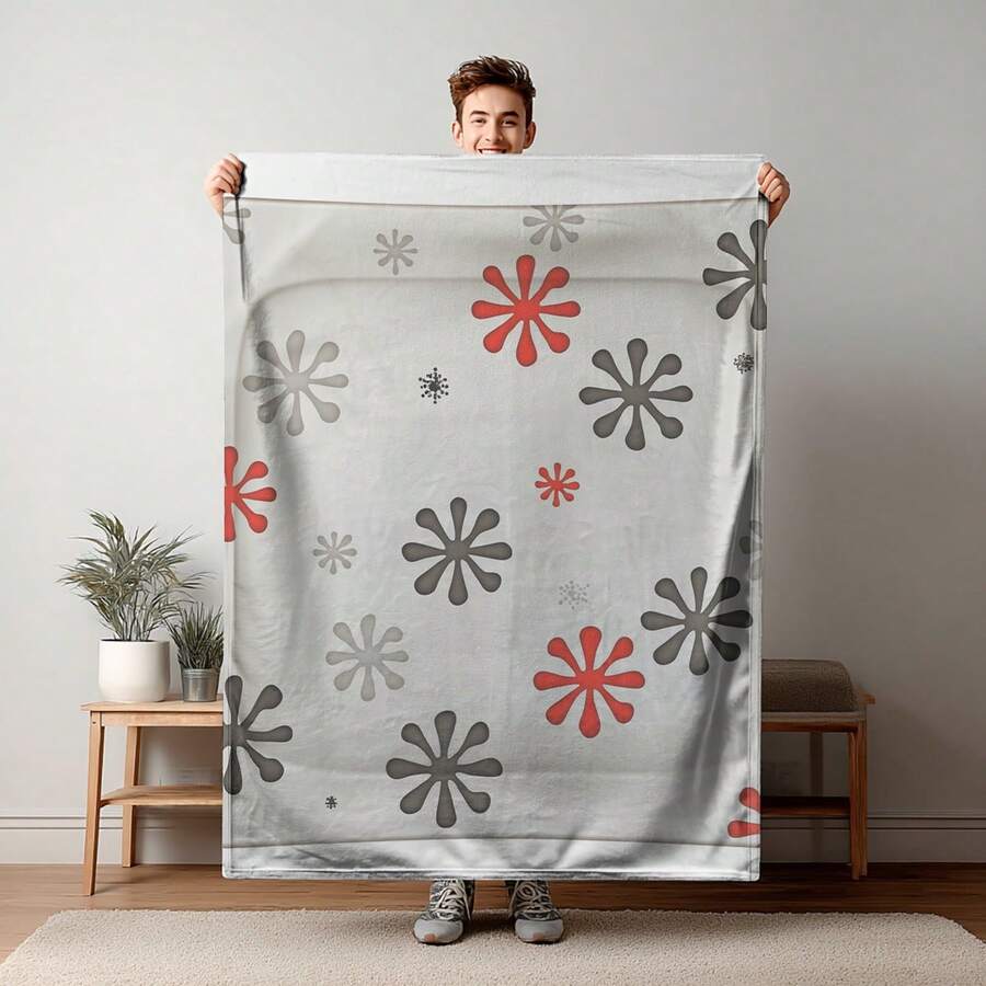 1PC Flannel Tapestry Merry Christmas New Year Snowflakes Decorate The Plate. Multifunctional Printed Blanket, 30*40in/40*50in/50*60in/60*80in, Multiple Sizes Home Drama Blanket, Sofa Leisure Blanket, Dormitory Nap Blanket, Travel Portable Blanket, W - 彩色 - 查看 1