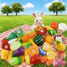 21件套儿童厨房玩具套装 - 木制切水果蔬菜玩具，互动式过家家游戏食物，适合3-6岁女孩的教育礼品套装（礼品套装） - 彩色 - 查看 3