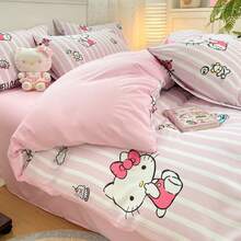 Juego de ropa de cama de 3 piezas con estampado lindo de Sanrio - Hello Kitty (1 funda nórdica + 2 fundas de almohada, sin relleno) tamaño completo, suave y cómodo, adecuado para dormitorio, hogar, hotel, todas las estaciones, con cierre de cremallera y funda de almohada, multicolor, ropa de cama extra grande, juego de funda nórdica extra grande