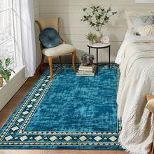 1 Piece Turquoise Blue Green Beige White Plaid Diamond Geometric Rug - Large Modern Low Pile Machine Washable Rug, Suitable For Living Room, Bedroom, Hallway, Bathroom, Farmhouse Soft Floor Mat - Turquoise Blue And Beige Diamond Pattern - Multicolor - View 5