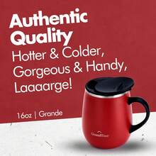 GRANDTIES - Taza de café aislante con asa, tapa deslizante para evitar salpicaduras, termo con forma de copa de vino de 16 oz con doble pared al vacío de acero inoxidable - Verde Polvo - Ver 10