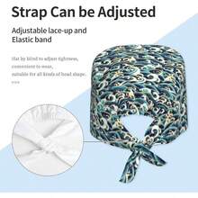 - Gorra de trabajo con banda para el sudor para mujeres y hombres, sombreros de trabajo de limpieza ajustables, gorras quirrgicas de enfermera lazo en la espalda - Onda japonesa azul mar blanco - Ver 5