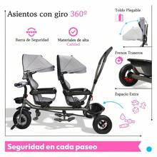 Triciclo para Niños Gemelar Doble Giratorio 360,Luz,Sonido - Gris - Ver 3