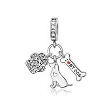 1pc Silver-Plated Adorable Pet Dog & Cat Charm Bead Pendant Suitable For European Brand Original Snake Chain Bracelets & Necklaces DIY Jewellery Making Women's Everyday Wear Christmas Gift