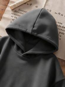 1pc Tween Girl Thermal Lined Warm Butterfly Print Sweatshirt, Young Student Clothing, Suitable For Kids Autumn/Winter Long Sleeve Top - Dark Grey - View 4