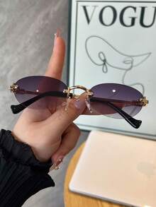 1 Pair Frameless Oval Women Fashion Fashion Glasses, Suitable For Daily Wear, Beach, Street Photography, Party - Multicolor - View 4