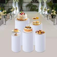 5pc Cylinder Pedestal Stands For Party, White Round Large Cylinder Tables, Pedestal Display Plinth Pillars For Wedding, Ceremony, Birthday Party, Art Decor - White - View 6