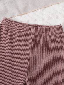 2pcs/Set Young Girl Brown Floral Trim Long Sleeve Sweatshirt And Flared Pants, Autumn/Winter - Brown - View 7