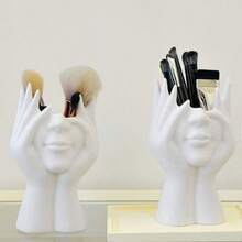 1pc Awaoko Makeup Brush Holder - Elegant Facial Storage Box With Brush Slots, No Assembly Required, Suitable For Home, Salon, Office - Compatible With Makeup Brushes, Eyebrow Pencils, Lipsticks - Modern Manicure Desk Decor, Artistic Design, Lightweight Construction, Compact & Practical, Salon Accessory, Home Organizer