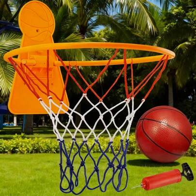 Quiet Basketball And Hoop Set, Indoor Basketball Rack, Silent Dribbling Basketball, Wall Or Door Mounted Mini Foam Basketball, Indoor Dribbling And Shooting (Wired Orange)