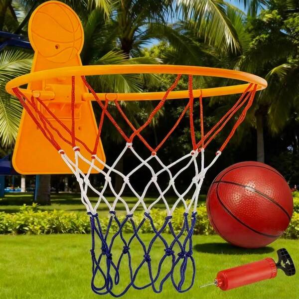 Quiet Basketball And Hoop Set, Indoor Basketball Rack, Silent Dribbling Basketball, Wall Or Door Mounted Mini Foam Basketball, Indoor Dribbling And Shooting (Wired Orange)