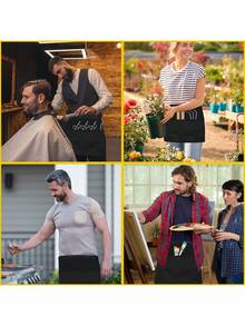 黑色腰围围裙一件装，适合服务员/侍应生使用，带3个口袋，也适合居家、日常生活、家务清洁等场合，可用作防护服。 - 彩色 - 查看 3