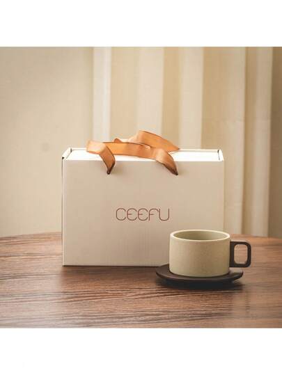 مجموعة فنجان قهوة وصحن سيراميك سميك عتيق، 2 قطعة/4 قطع، مع علبة هدية إبداعية، سعة 250 مل/8.8 أونصة، أكواب دائرية كلاسيكية مصنوعة يدويًا بمقابض من الخشب الوردي، مناسبة لهدايا عيد الميلاد، عيد الحب، الزفاف