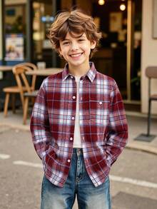 男童经典街头服饰红白格子长袖夹克，儿童和幼儿 - 紅白色 - 查看 3