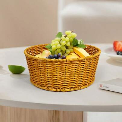 1 Stück robuster Rattan-Optik Aufbewahrungskorb, Supermarkt/Zuhause Obst, Snack, Brot, Gemüse Präsentations- und Aufbewahrungskorb