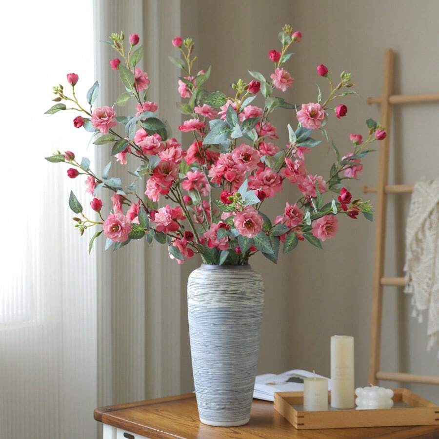 5 Pcs Decorative Plants, Dried Flowers, Fake Flowers For Wedding, Home, Party Decoration,Table Centerpiece Arrangement Indoor Decor Window Tabletop Office Colorful - 深粉紅色 - 查看 1