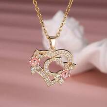 Heart Letter Rose Flower Necklace, Women's Fashion Pendant Valentine's Day Gift - K - Xem 5