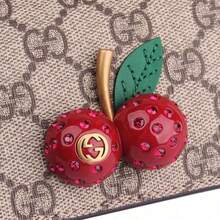 Gucci Dreifarbiges Kirschblüten-Dekorations-Monogramm-Logo Bi-Fold Segeltuch Patchwork Leder Kartenetui Geldbörse Damen Ebenholz / Rot, 476050-K9GXT-8694