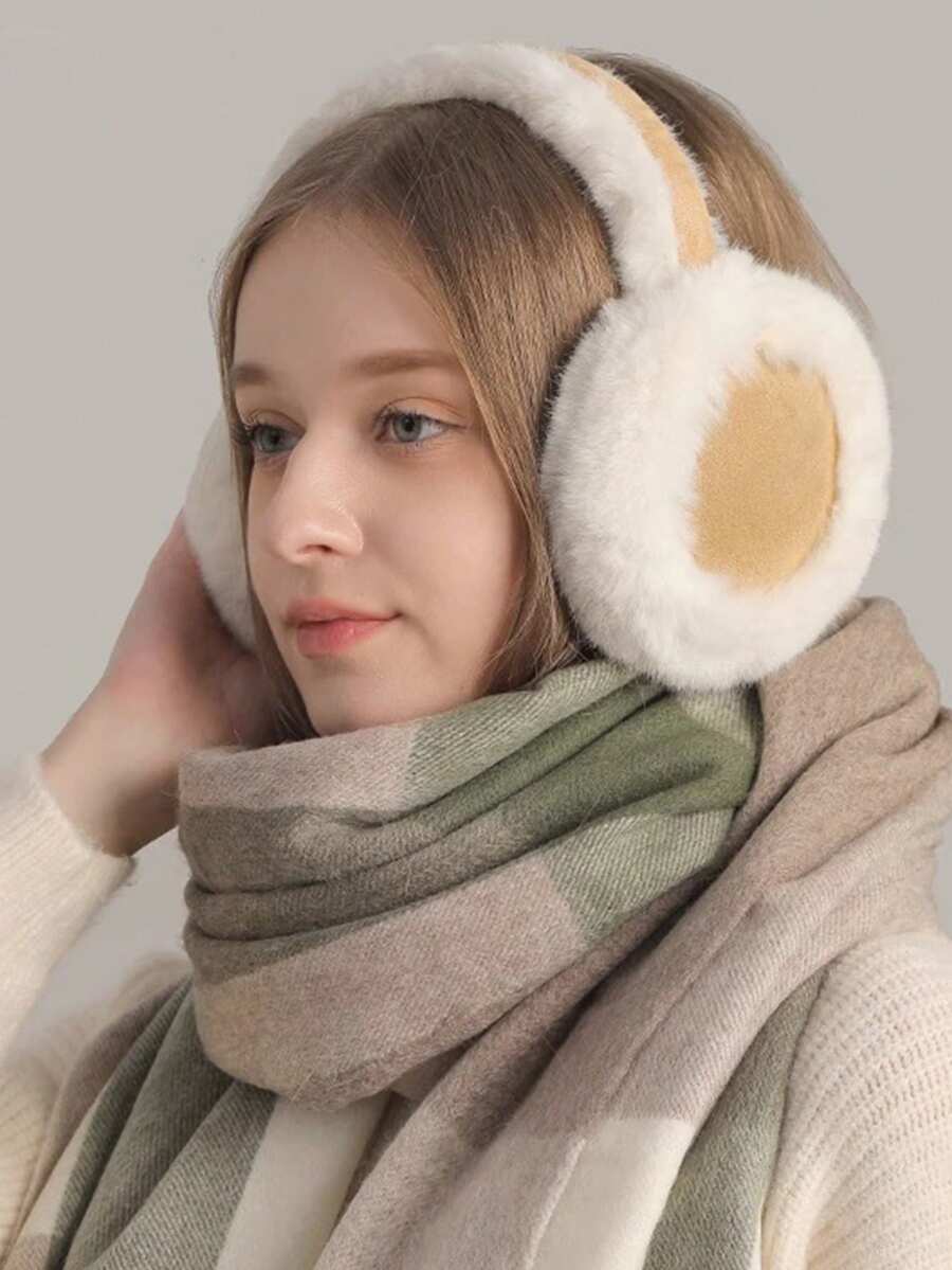 1 pieza Orejera de invierno para mujer, orejeras térmicas forradas para exteriores, tela de unicolor y linda