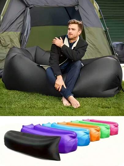 Bolsa de sofá inflable de aire perezoso para exteriores, sofá inflable portátil - Autoinflable sin bomba, sofá perezoso / cama de aire; Sofá de aire portátil de llenado rápido, tela de poliéster impermeable y resistente a fugas, costuras duraderas, sillón reclinable individual rectangular; Colchón plegable ligero y sofá inflable con bolsa - Ideal para acampar