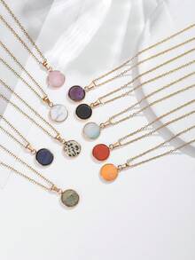 1pc/ Natural Round Multi-Color Pendant, Fashionable And Simple, Adjustable Size Necklace, A Gift For Friends At Festival Gatherings