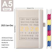 1pc 2026 Planner, 204 Sheets/408 Pages Annual Planner With Daily, Monthly Planning And Monthly Review, Multifunctional Information Pages, Index Tabs And Bookmark, 2026 Agenda Notebook, Business Planner, Student School Supplies, Christmas New Year Gift - Multicolor - View 15