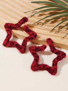 1 par de nuevos pendientes de otoño/invierno con estampado de leopardo y textura esponjosa, con diseños de corazón, redondos y en forma de estrella, de estilo punk dulce con aro grande, accesorios de moda, pendientes exagerados del mismo estilo para grupos de chicas, artículo imprescindible para influencers