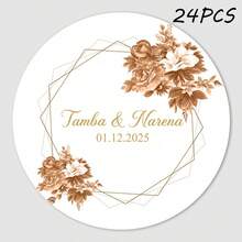 24/35/70/108 piezas Pegatinas redondas personalizadas con sus nombres y fecha para bodas, invitaciones, cajas de regalo, etiquetas de papel, adhesivas, multifuncionales, duraderas, ornamentales, reutilizables, exquisitas, elegantes, de alta calidad, coloridas, modernas, personalizadas, únicas - Multicolor - Ver 9
