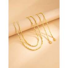 1pc Luxury Shiny CZ Faux Pearl Beaded Long Necklace, Personalized Metal Disc Tassel Pendant Necklace For Women, Suitable For Parties, Gifts, And Daily Wear - 金色 - 查看 4