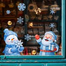 Pegatinas de pared de Navidad con copos de nieve azules, Papá Noel y muñeco de nieve, pegatinas autoadhesivas de copos de nieve navideños para decoración de vidrieras, decoración de escenas, decoración navideña, decoración de habitaciones, decoración del hogar, decoración de pasillos