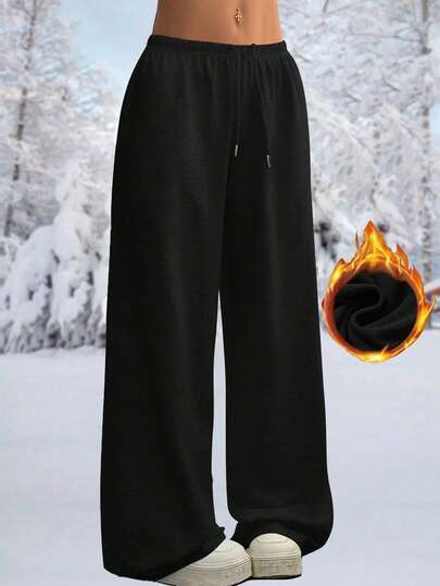 Women's Winter Warm Casual Solid Color Drawstring Waist Sweatpants