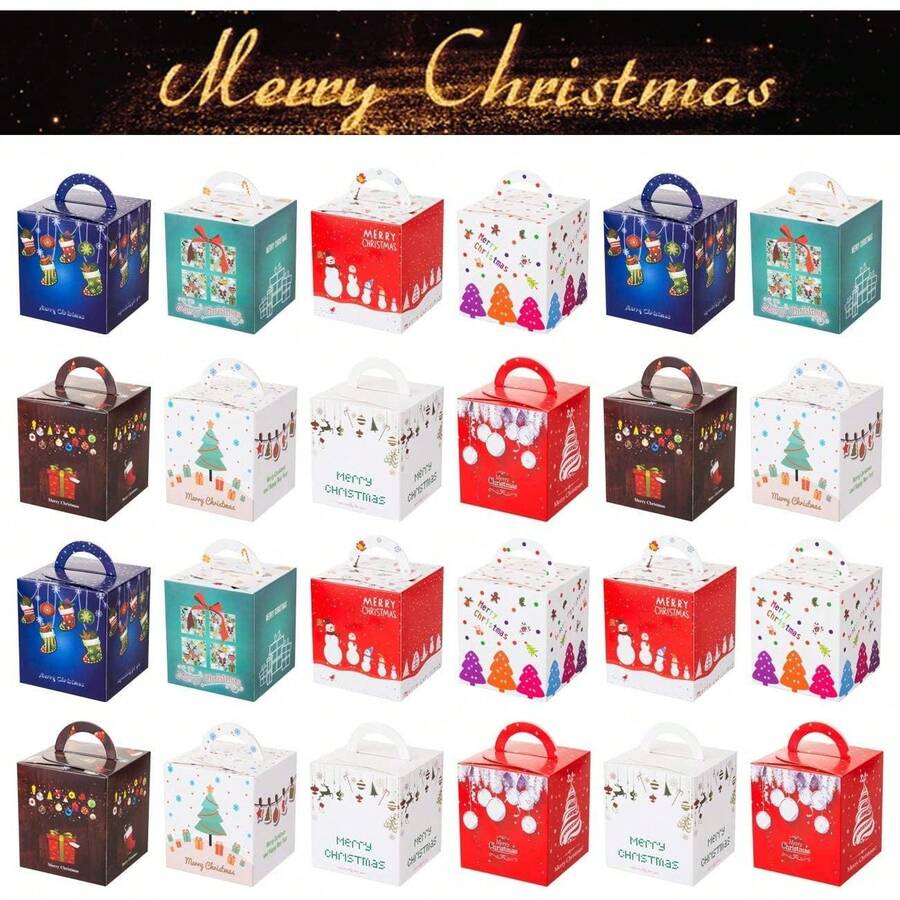 GWHOLE Cajas de Regalo para Navidad de 24pcs Cajas para Galletas Dulces Bolsas de Papel Cajas de Regalo Caramelos apta Navidad - 1 - Ver 1