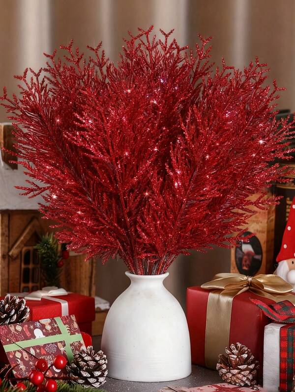 10 pezzi/5 pezzi - Rametti di pino artificiale rosso, steli di pino finti, decorazioni natalizie in plastica per fai da te e accessori per vacanze, rami di pino artificiali, rami di cedro finti, decorazioni natalizie in pino finto per realizzare corone, decorazioni per la casa e la cucina, rami di pino rosso finti - per corone natalizie fai da te e decorazioni per la casa e il giardino (rosso)